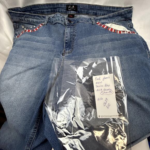 Earl Jeans Shorts size 24W Blue Denim USA RWB design Flag embroidery - Picture 12 of 12